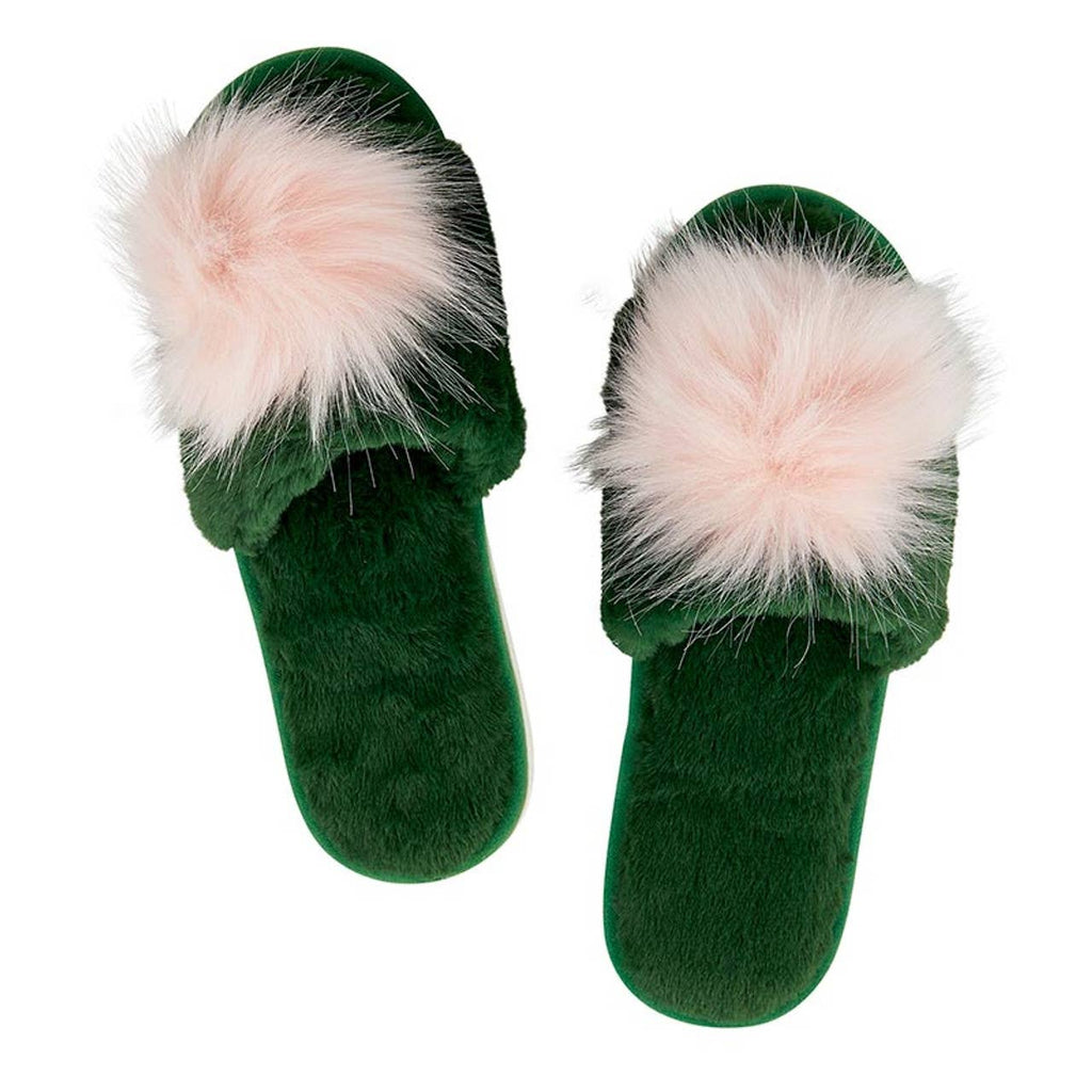 plush pom pom {small} slippers {green & blush}