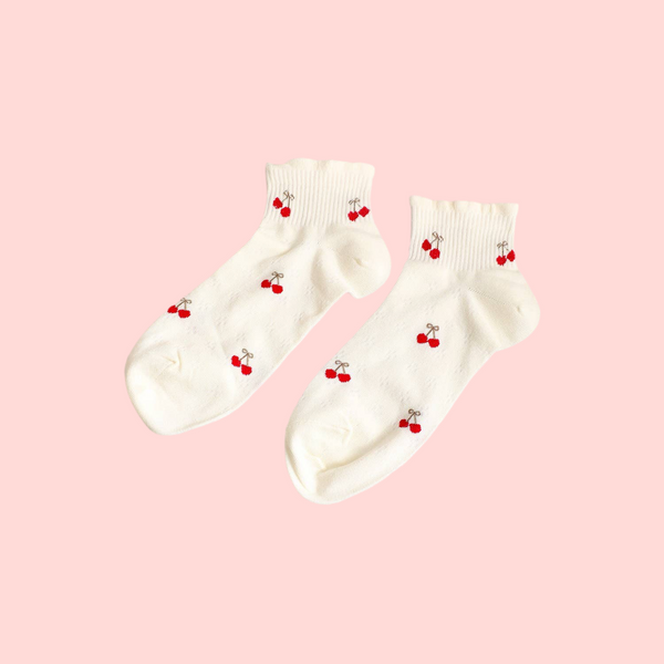 ruffled cherry ankle socks