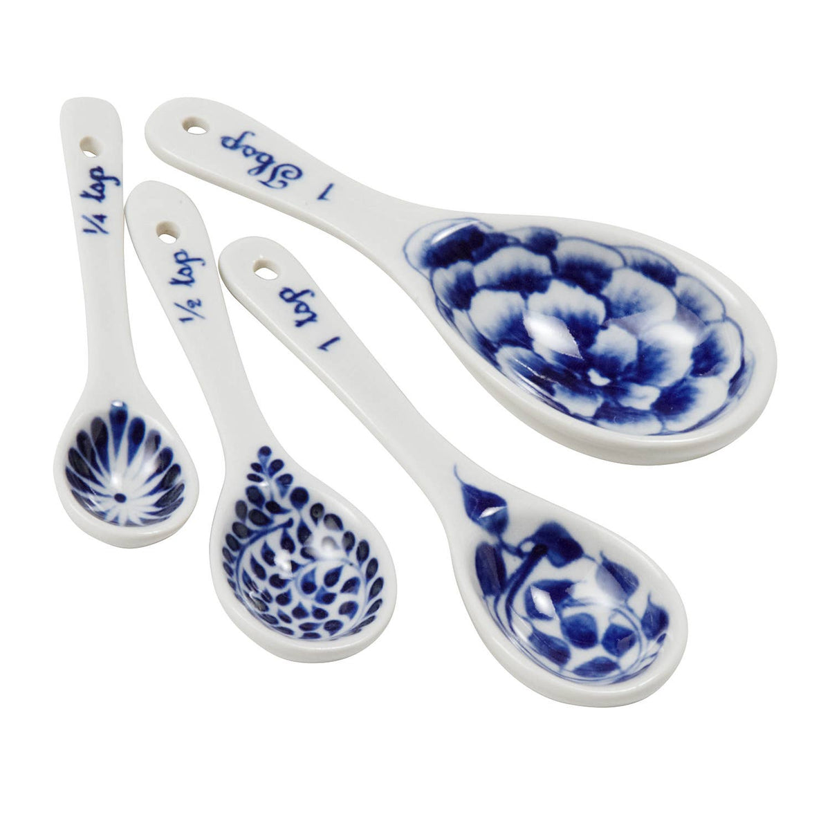 white & blue ceramic measuring spoon set