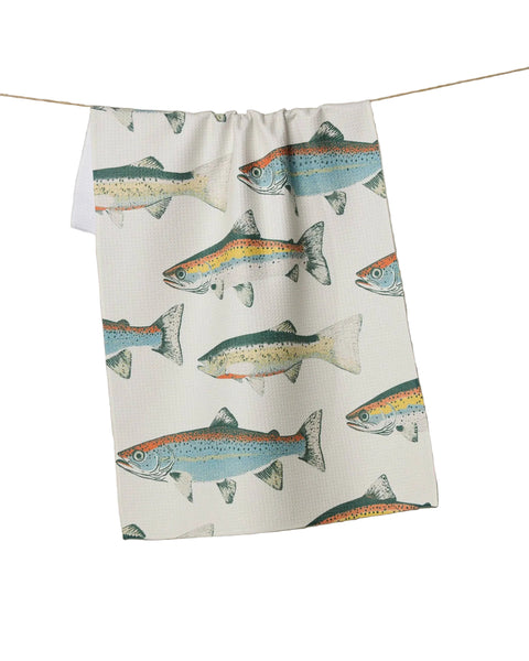 hooked on fishing tea towel