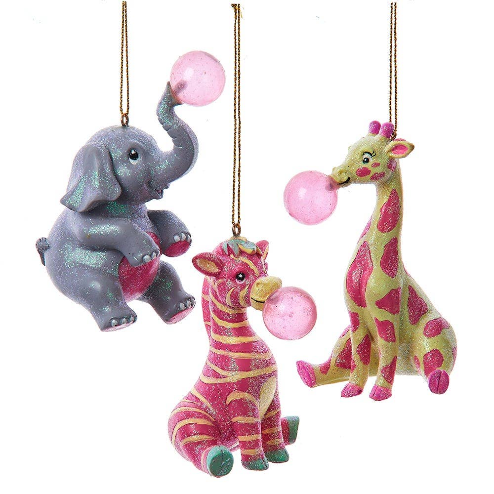 animals blowing bubbles ornament