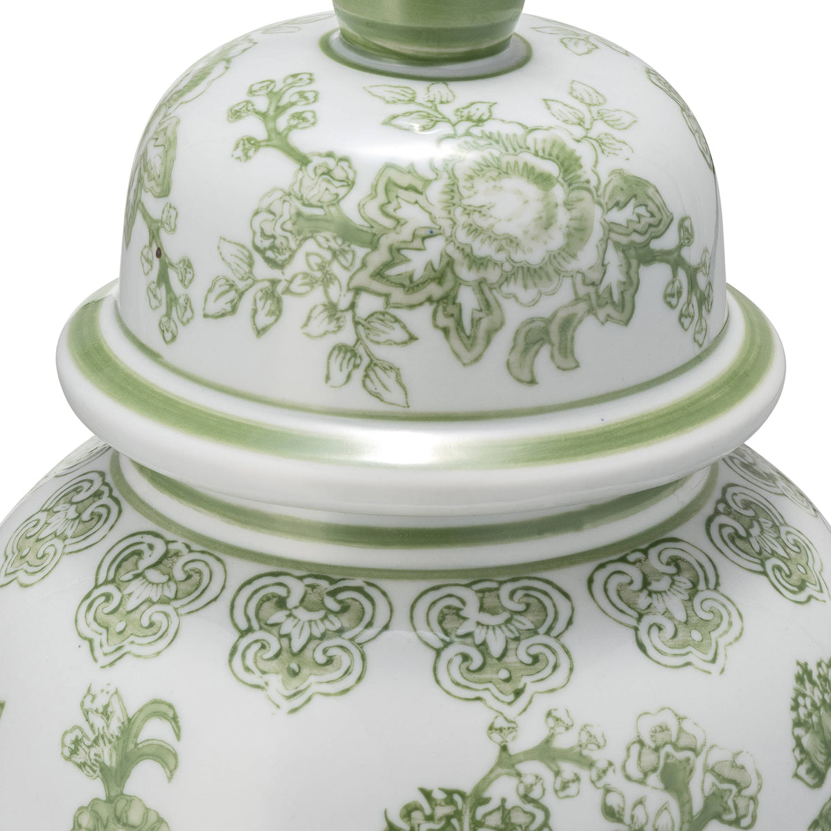 bird & flower chinoiserie {green/white} temple jar