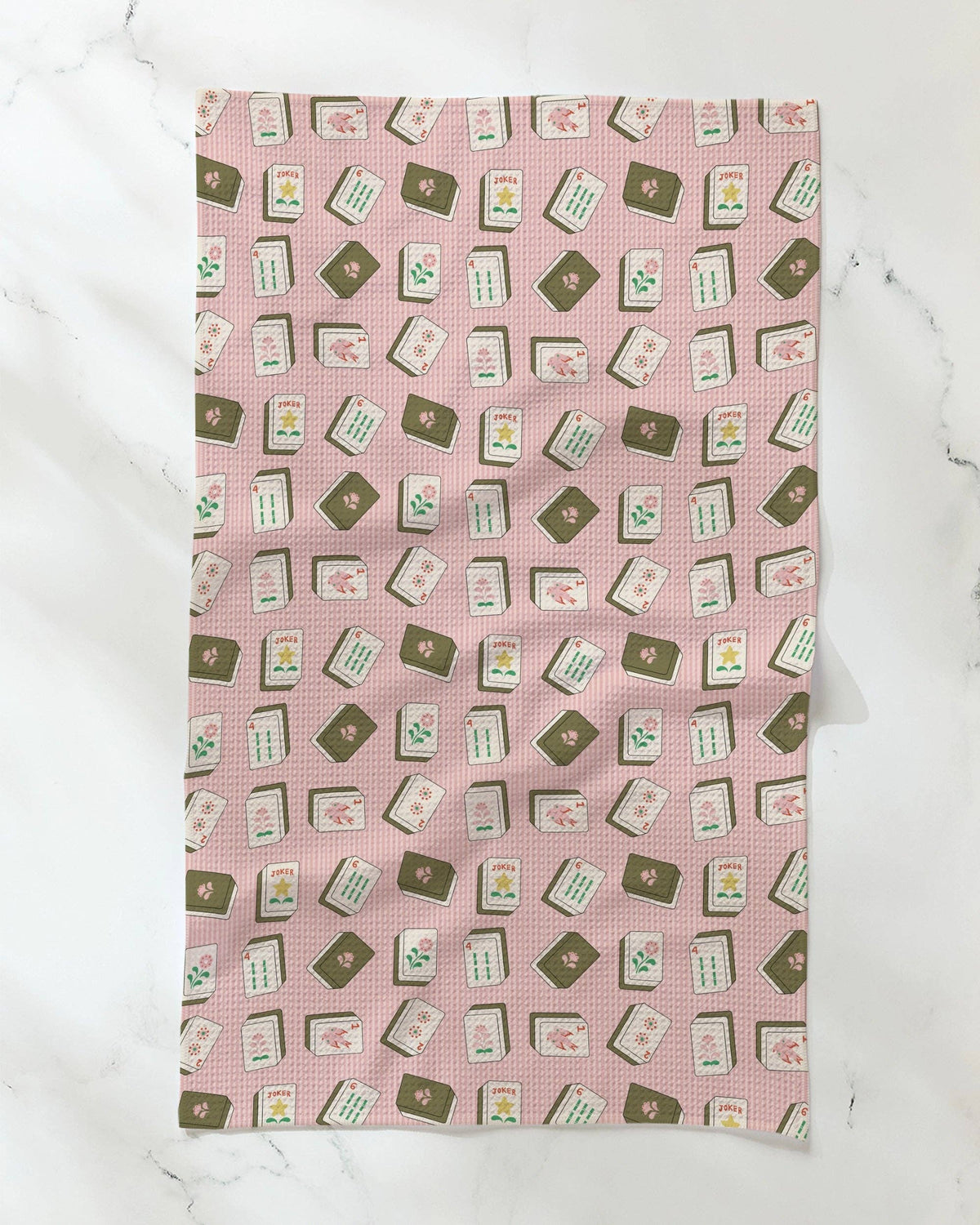 flower tiles green tea towel