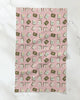 flower tiles green tea towel