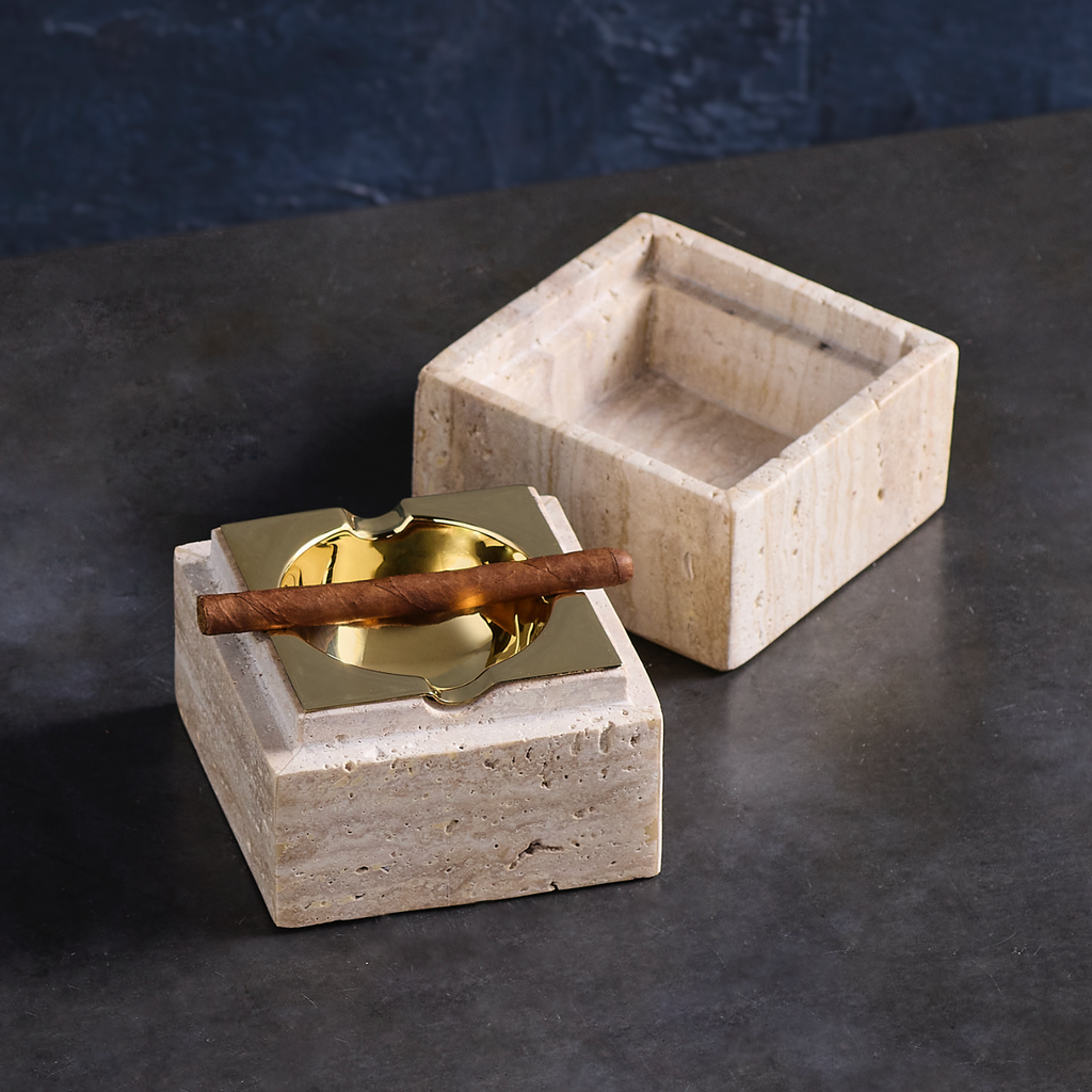 travertine cube ashtray
