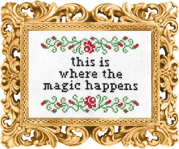 this is where the magic happens cross stitch kit