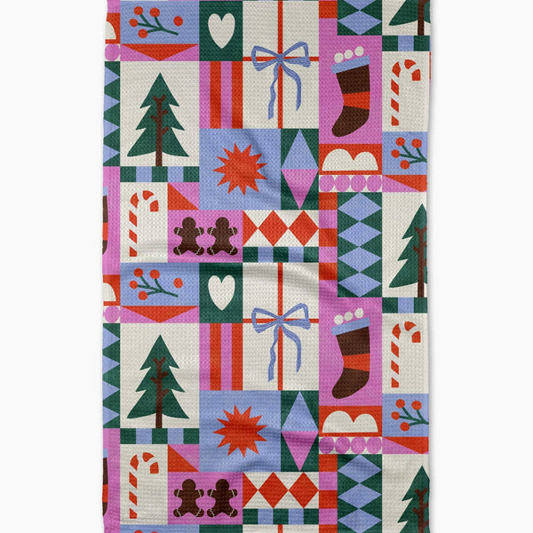 festive christmas quilt tea towel