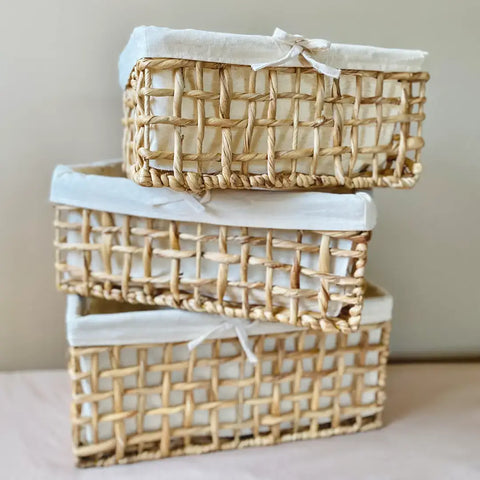 woven storage baskets with cotton liner {set of 3}