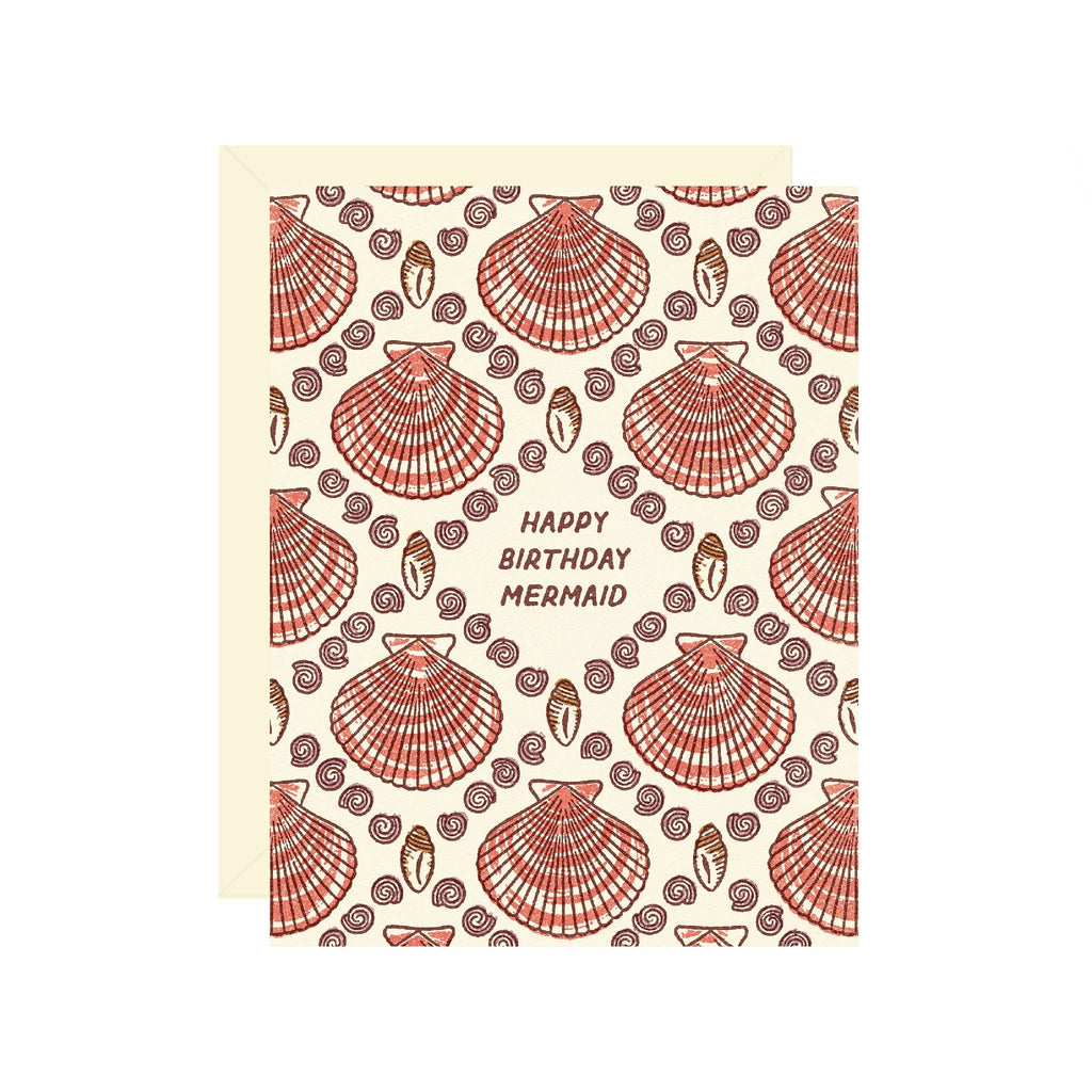 happy birthday mermaid {shell card}