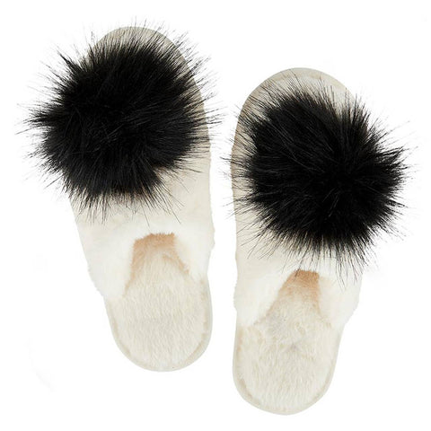plush pom pom {medium} slippers {ivory & black}