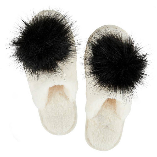 plush pom pom {small} slippers {ivory & black}