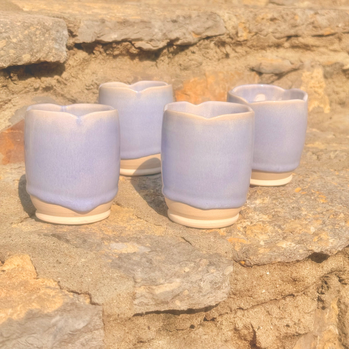 handcrafted periwinkle scalloped cup set of 4
