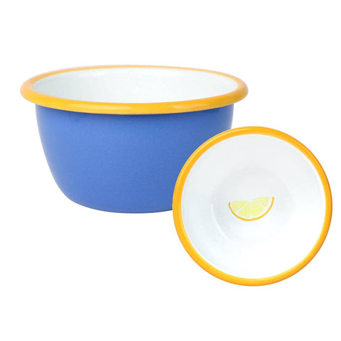 lemon blue enamel bowl