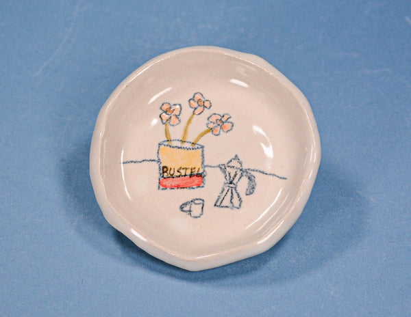 flowers and coffee ceramic dish