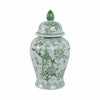bird & floral ceramic temple jar {green/white}