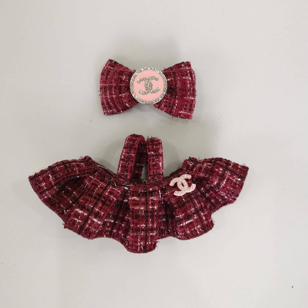 labubu dark red designer 2 pc dress set