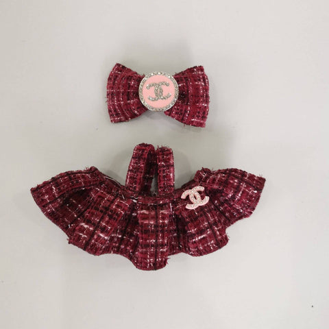 labubu dark red designer 2 pc dress set