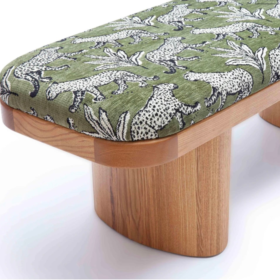 olive green leopard jacquard bench