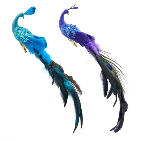 feathered sequin peacock {clip on} ornament