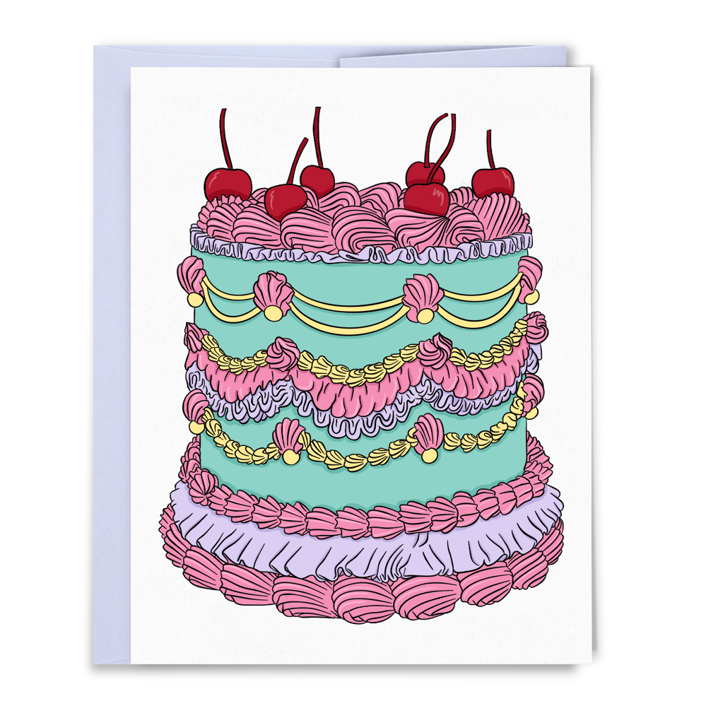 vintage birthday cake with cherries