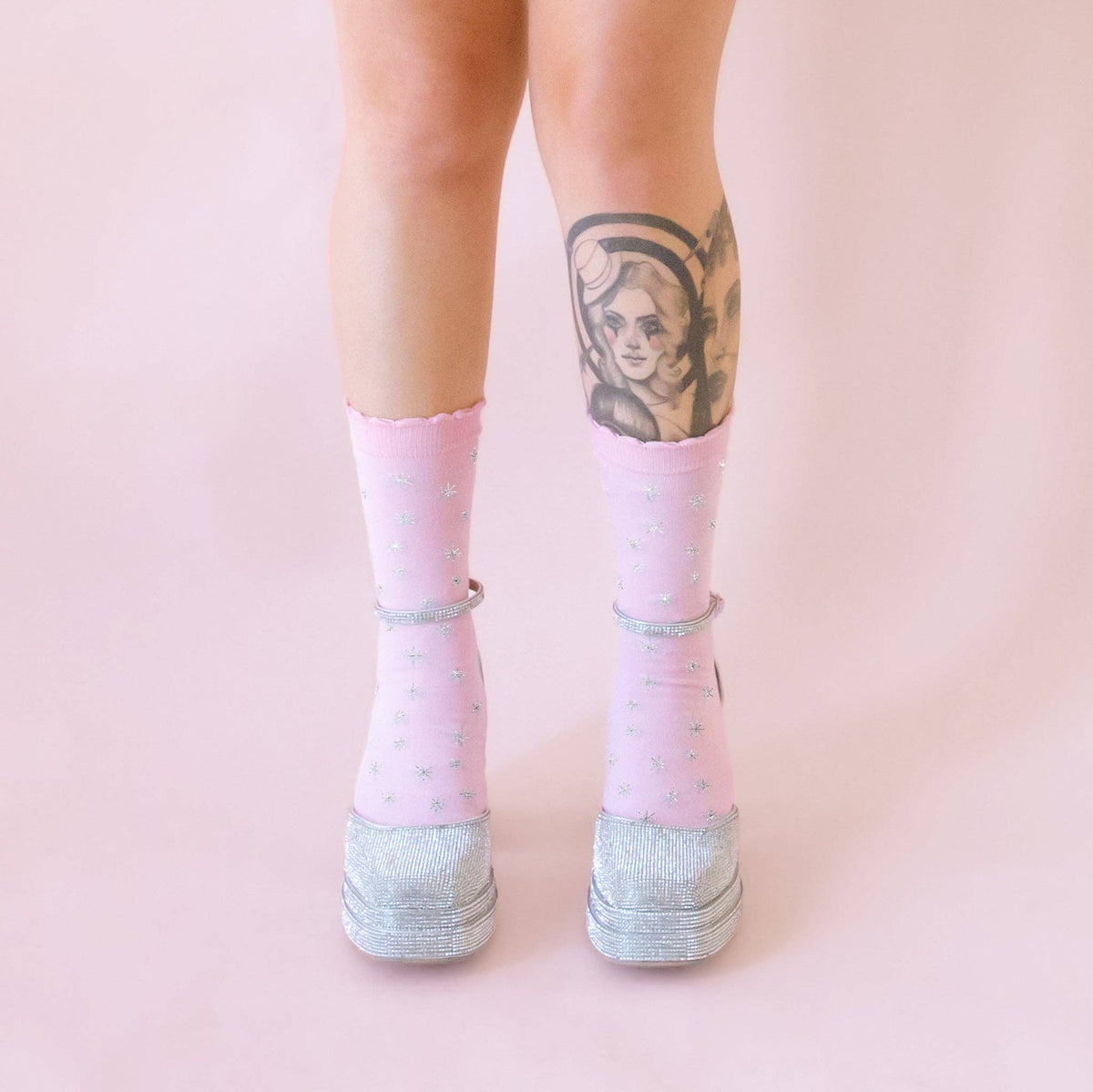 star crew sock {pink & silver}