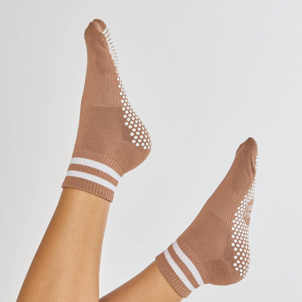 brown w/ white stripe grip sock