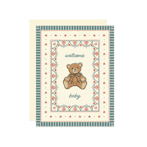 welcome baby teddy bear card