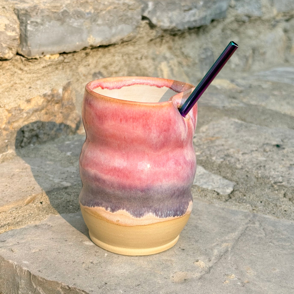 pink ceramic bubble cup with straw