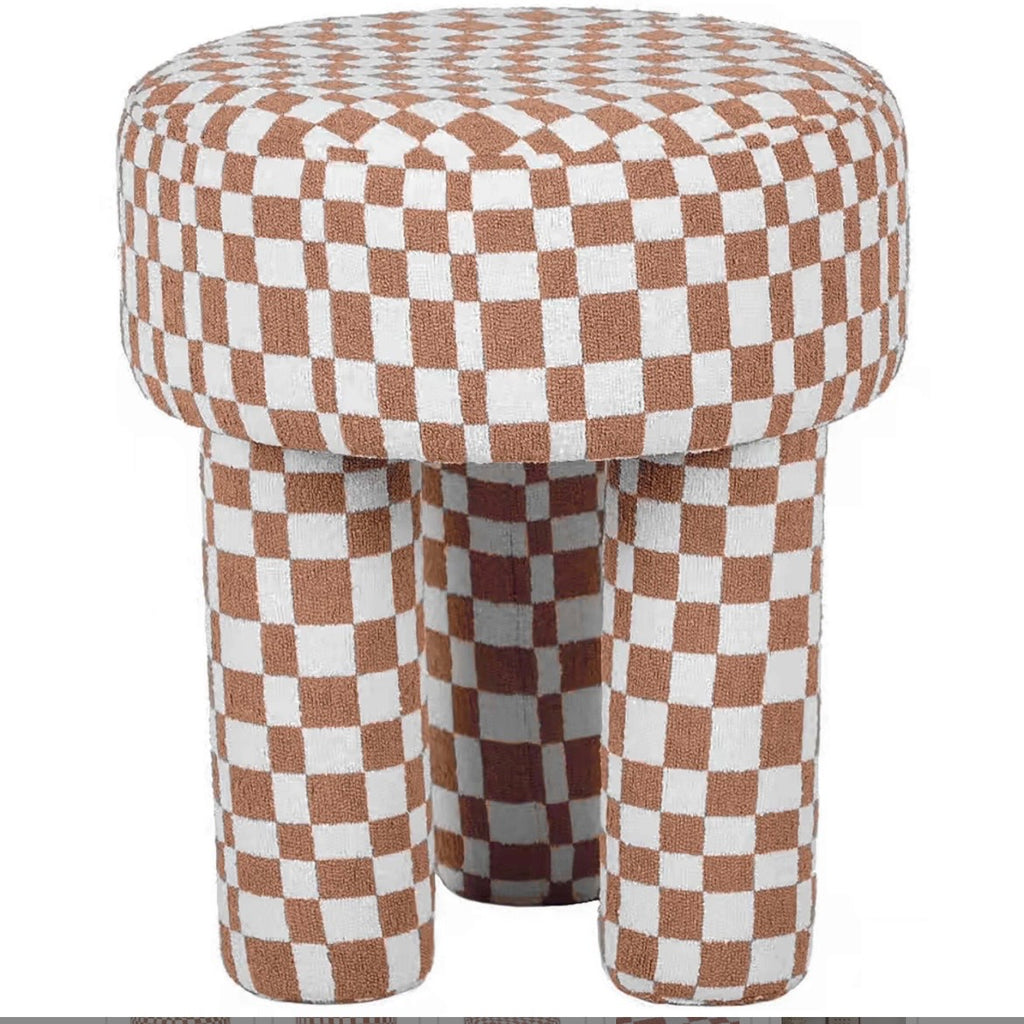 checkered {brown/cream} boucle stool