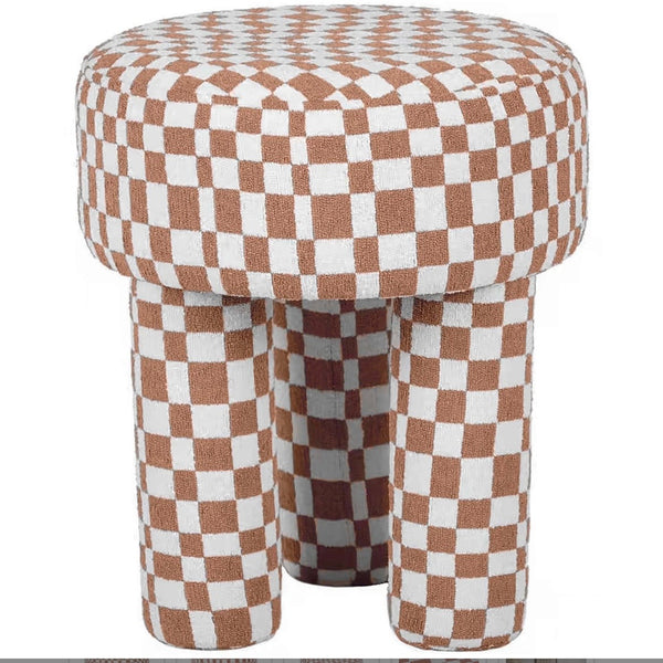 checkered {brown/cream} boucle stool