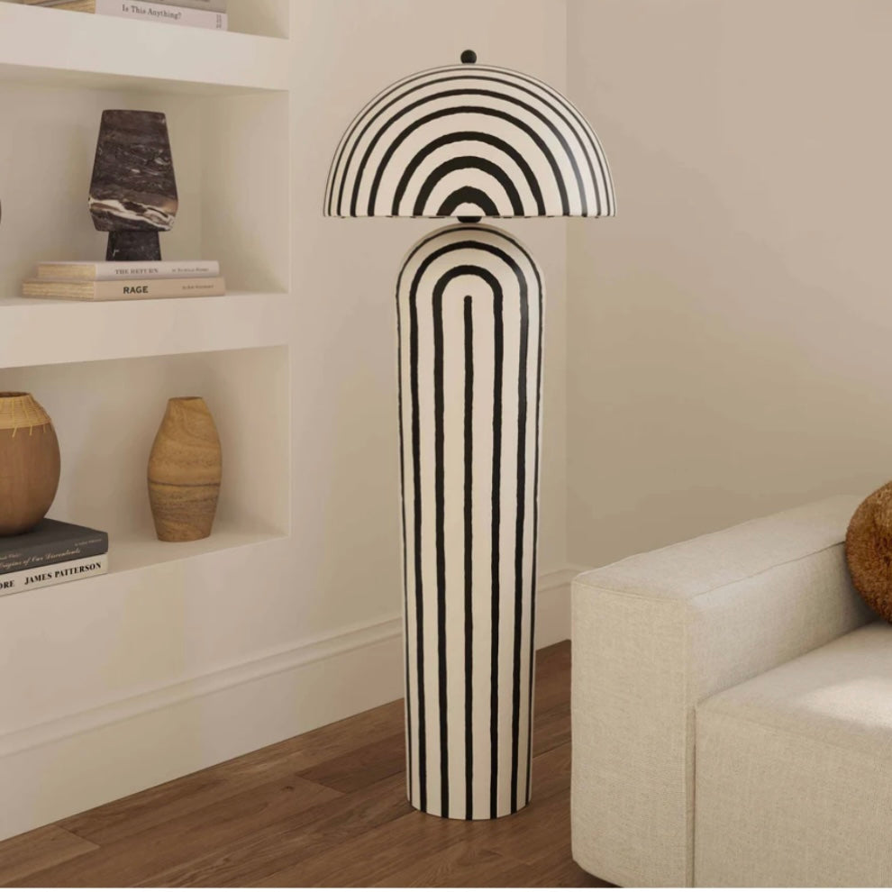 black striped papier mache floor lamp