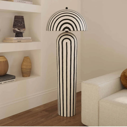 black striped papier mache floor lamp