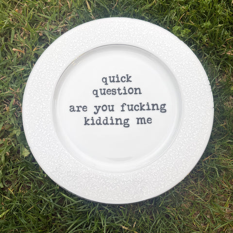quick question are you fucking kidding me decorative plate