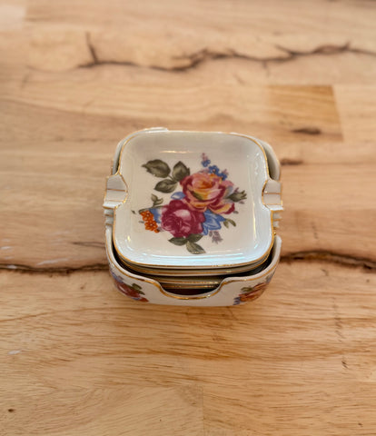 vintage floral porcelain ashtray set of 4