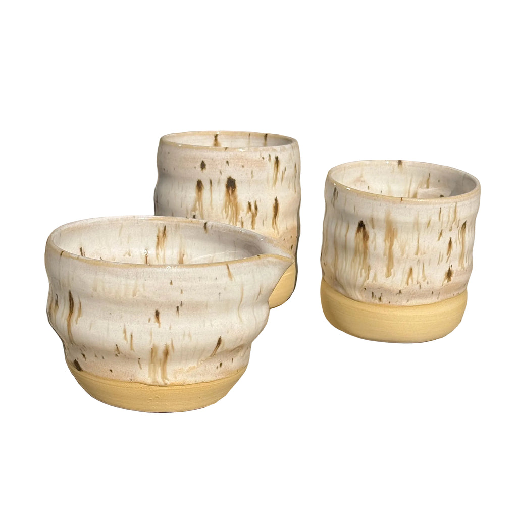 hand thrown 3 piece ceramic matcha set