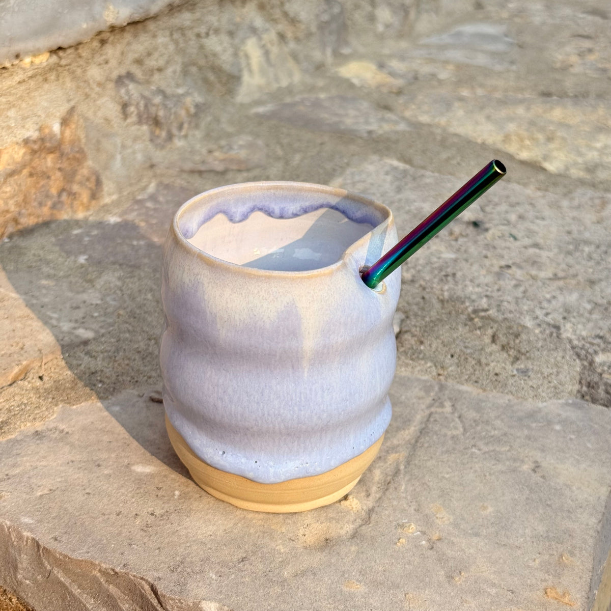 periwinkle ceramic bubble cup with straw