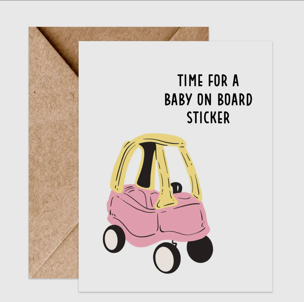 time for a baby on board sticker card