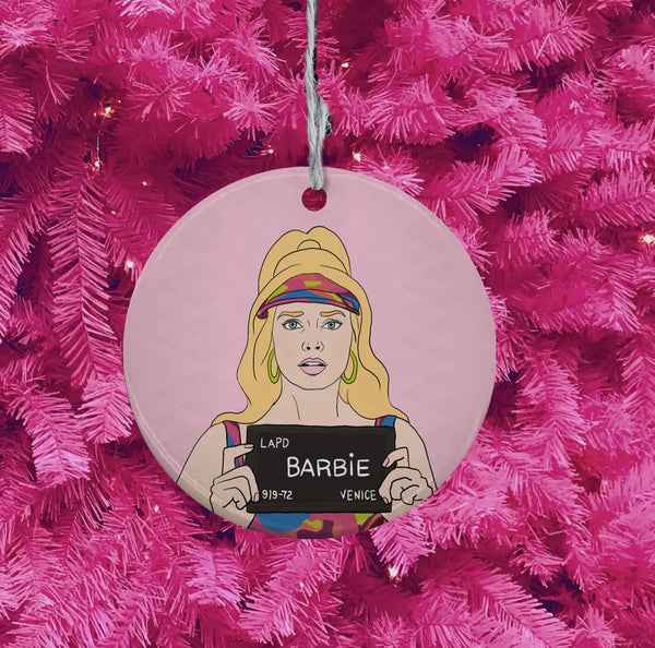 barbie mugshot ornament