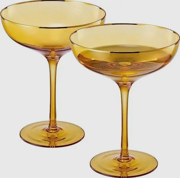 yellow & gilded rim coupe {set of 2}
