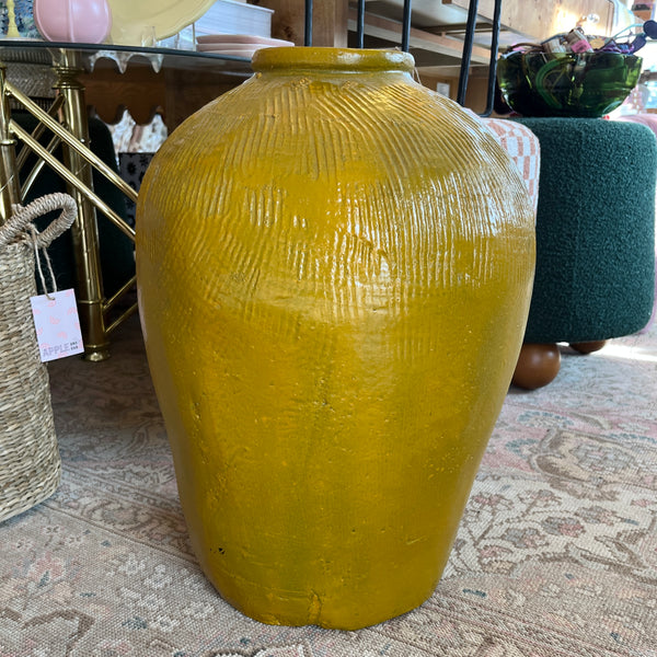 mustard yellow ceramic olive jar