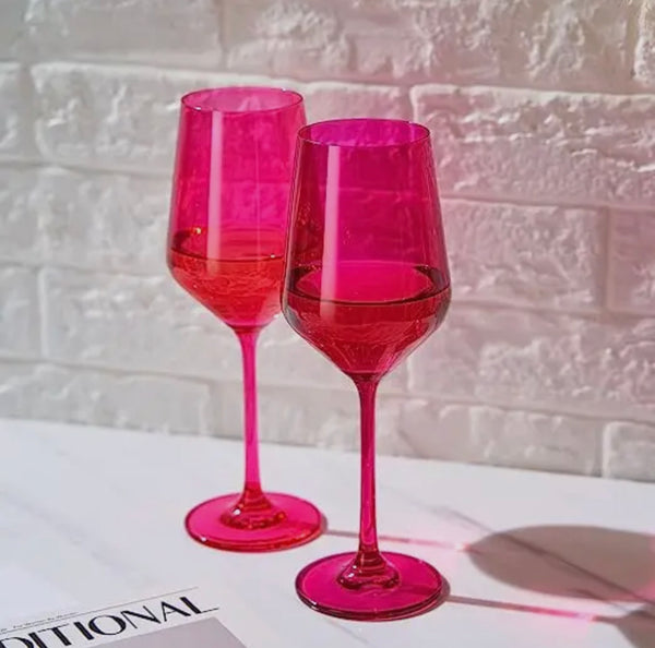 hot pink crystal wine glass {set of 2}