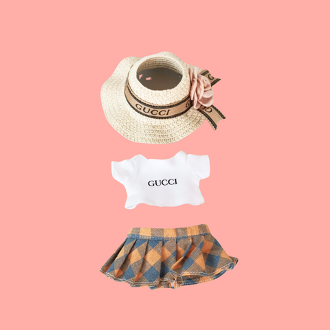 labubu orange and blue plaid mini designer skirt set