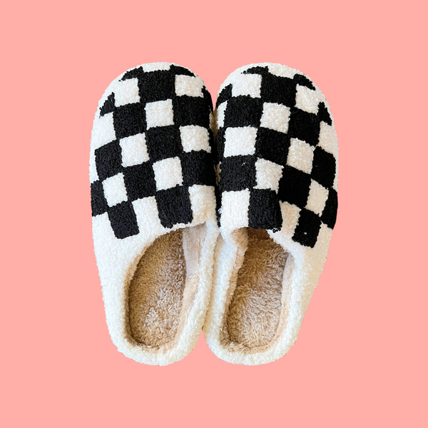 black & white check slippers