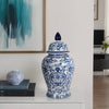white/blue ceramic chinoiserie temple jar