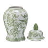 bird & flower chinoiserie {green/white} temple jar