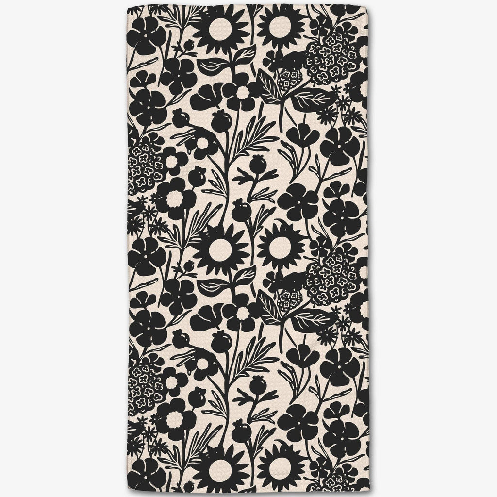 black flower garden bar towel