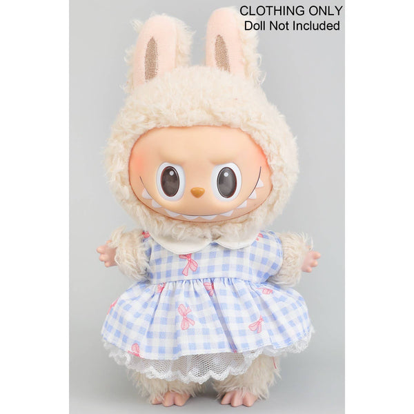 labubu blue gingham bow print dress