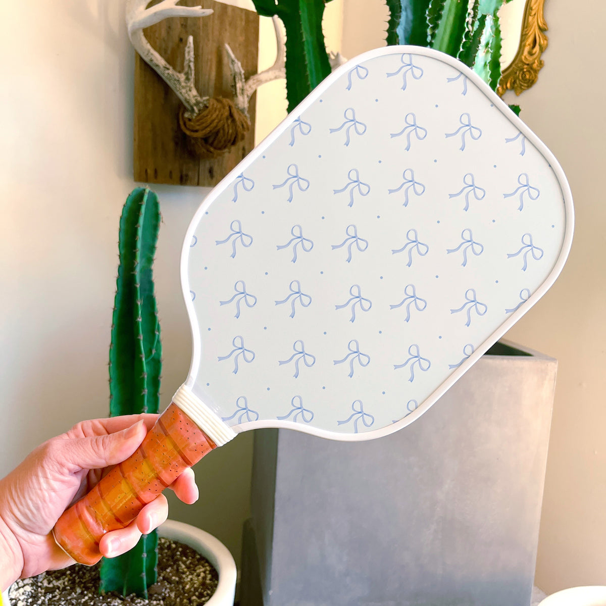 coquette blue bow floral pickleball paddle 