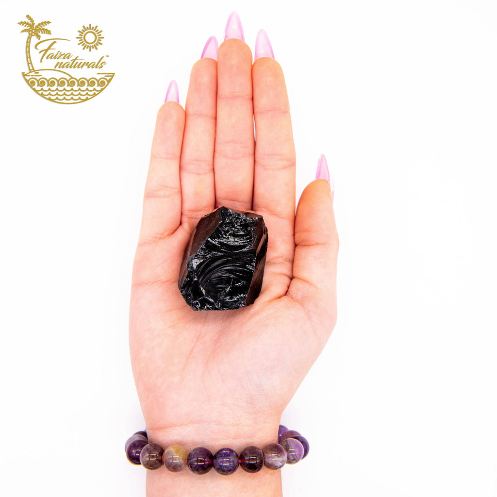 black obsidian raw crystals