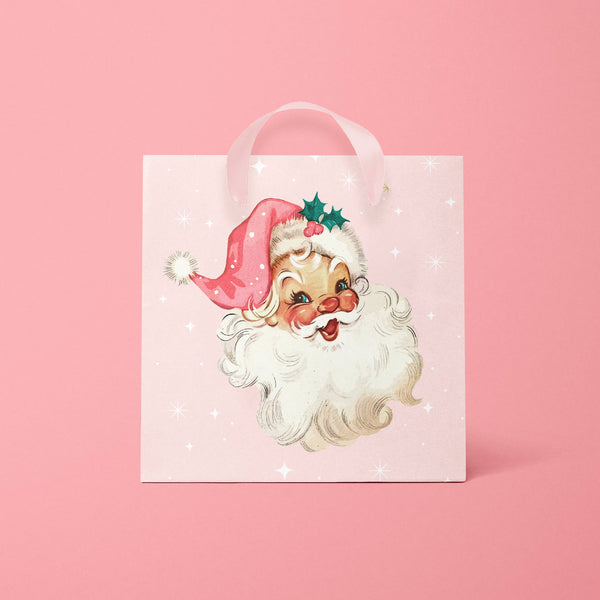 retro pink santa {small} gift bag